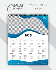 The wall calendar 2025, calendar design template, size 16/20 Week Start Sunday, wall calendar, cover template vector, advertisement creative.