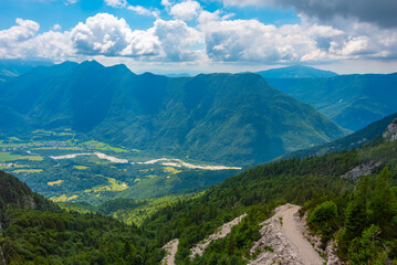 Panorama view over Soca river valley in Slovenia