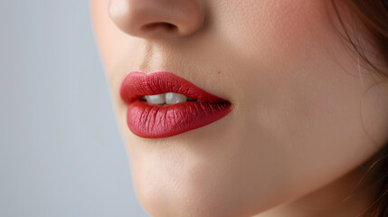 Fototapeta premium Close-Up of Woman's Plump Red Lips - Beauty and Makeup Concept