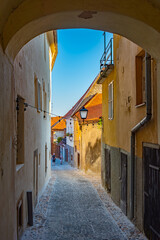 Narrow street in the historical center of Ptuj, Slovenia