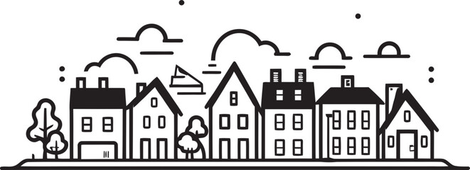 Urban Sketch: Simple Townscape Line Drawing Logo Cityscape Minimalism: Vector Logo Design of a Town
