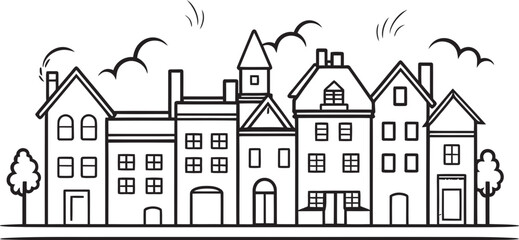 Urban Outlines: Simplistic Townscape Line Art Icon Metropolitan Minimalism: Vector Logo Featuring Simple Townscape