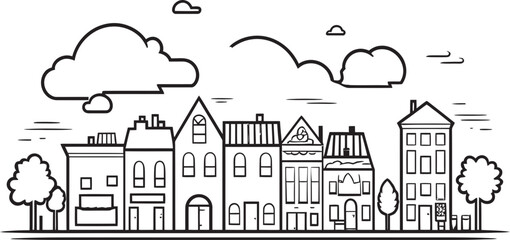 Fototapeta premium Urban Essence: Simple Line Drawing Logo Cityscape Clarity: Vector Icon of Simplistic Townscape
