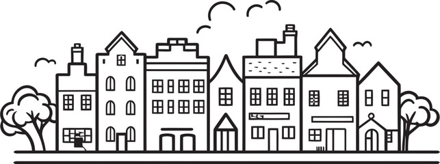 Town Tranquility: Simple Line Drawing Logo Design Urban Horizon: Vector Logo Featuring Cityscape Outline