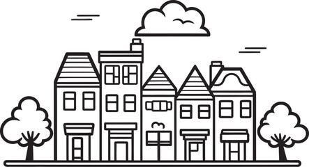 Skyline Scribbles: Vector Icon of Urban Landscape Urban Oasis: Simplistic Line Drawing Logo Design
