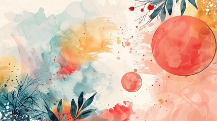 Watercolor Stain Background with Hand-Drawn Doodle Scribble Circle. Ideal for Wall Decoration, Postcard, Poster, or Brochure Design.