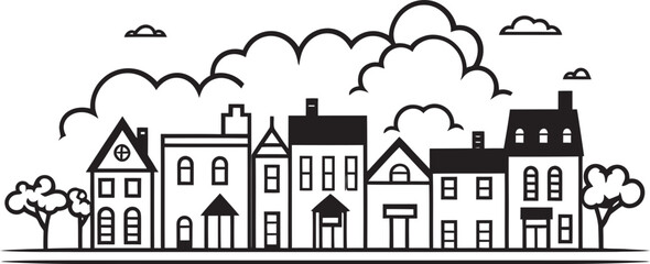 Skyline Symphony: Vector Logo Featuring Minimalist Cityscape Architectural Aura: Clean Line Drawing Emblem