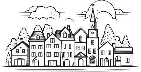 Metropolitan Mirage: Vector Icon Featuring Basic Townscape Skyline Serenity: Simplistic Townscape Vector Logo