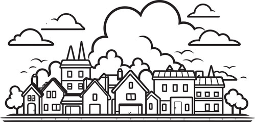 Naklejka premium Cityscape Sketch: Simplified Line Drawing Icon Downtown Delight: Vector Icon of Urban Landscape