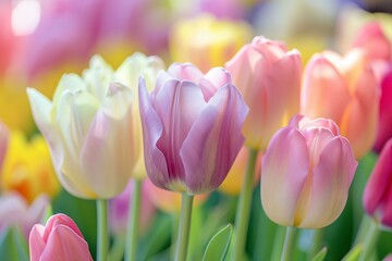 Captivating Pastel Tulips in Bloom with Soft Spring Sunshine