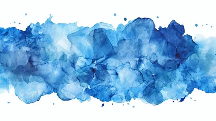 Gordijnen Rectangular Blue Watercolor Drop: Abstract Art Hand-Painted, Isolated on White Background. Watercolor Stains. Watercolor Banner © Marry