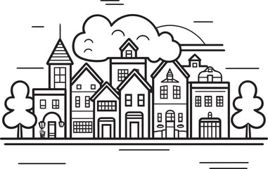 Fototapeta premium Cityscape Clarity: Vector Icon of Simple Townscape Architectural Abstraction: Simplified Townscape Vector Logo