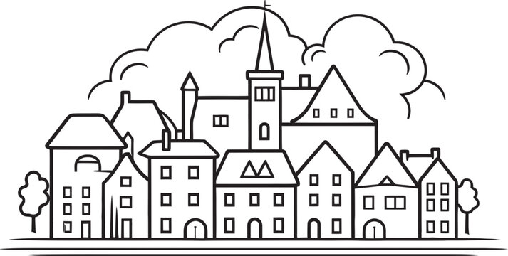 recommend clip art: Skyline Serenity: Vector Icon of Clean Townscape Metropolitan Mirage: Simple Townscape Line Art Logo