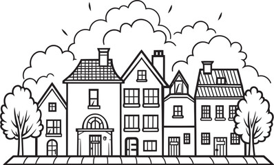 Downtown Delight: Vector Icon of Simplistic Cityscape Urban Tranquility: Clean Line Drawing Emblem