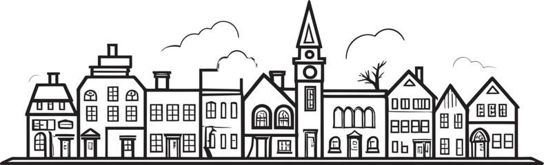 Skyline Symmetry: Vector Logo Design of Urban Landscape Town Tapestries: Simplistic Line Drawing Logo