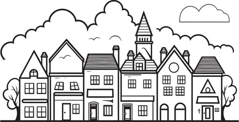 Metropolitan Mirage: Vector Logo of Minimalist Urban Scene Skyline Schematic: Clean Townscape Line Art Design