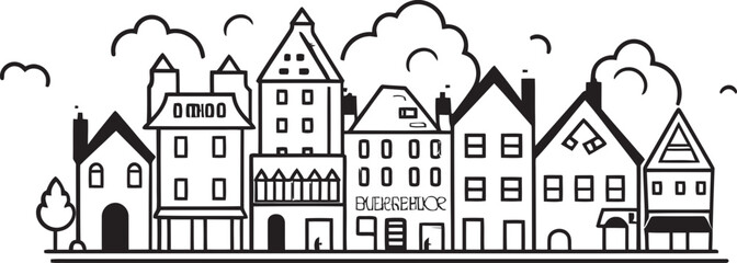 Fototapeta premium Urban Tranquility: Simplified Line Drawing Logo Design Skyline Sketchbook: Vector Icon Featuring Basic Urban Scene