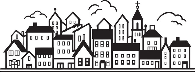 Cityscape Canvas: Simple Townscape Line Drawing Logo Urban Utopia: Vector Logo Design of Minimalist Cityscape