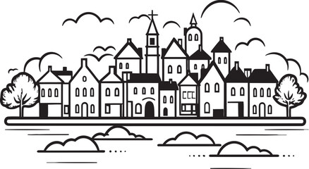 Skyline Silhouette: Minimalistic Townscape Vector Graphics Cityscape Harmony: Basic Line Drawing Townscape Icon