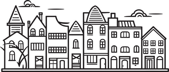 Architectural Essence: Vector Logo Featuring Basic Urban Landscape Cityscape Canvas: Minimalistic Townscape Line Drawing Logo