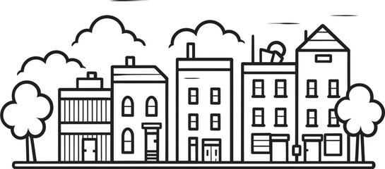 Urban Tranquility: Basic Vector Townscape Emblem Skyline Sketchbook: Simplified Line Drawing Townscape Graphics