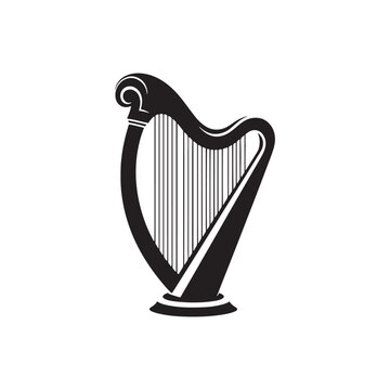 Melodic Harmony: Exquisite Silhouette of Harp Music Instrument, Crafted with Precision in Illustration and Vector, Harp Silhouette - Harp Illustration - Minimallest Harp Vector
