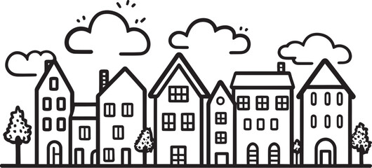 Fototapeta premium Skyline Schematic: Clean Townscape Line Art Design Architectural Aura: Simplistic Vector Townscape Emblem