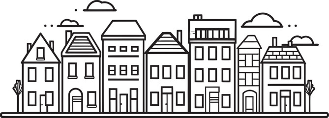 Cityscape Canvas: Vector Icon of Simple Townscape Downtown Delight: Minimalistic Urban Landscape Vector Logo