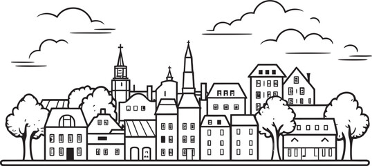 Skyline Symphony: Simplified Vector Cityscape Emblem Metropolitan Mirage: Clean Line Drawing Icon Design