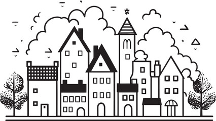 Cityscape Cadence: Vector Icon of Urban Landscape Townscape Tones: Simplistic Line Drawing Logo Design