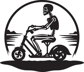 Skele-Rider: Vector Skeleton on Beach Scooter Beach Biker Bones: Scooter Skeleton Logo