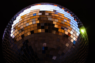 Closeup of discoball on black background