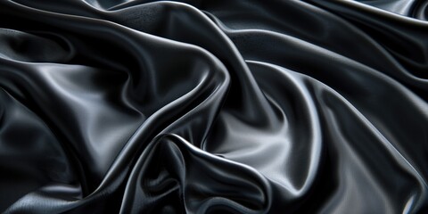 High-Resolution Black Background, Silky Smooth Texture, Elegant Monochromatic Backdrop, Soft Satin Fabric Appearance