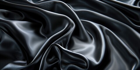 Fototapeta premium High-Resolution Black Background, Silky Smooth Texture, Elegant Monochromatic Backdrop, Soft Satin Fabric Appearance
