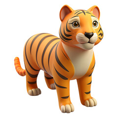 3d cartoon Tiger on transparent background.
