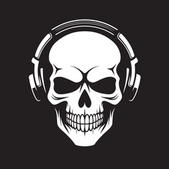 Skull Serenade: Logo Featuring Skeleton Jamming with Headphones Bone Rhythms: Vector Icon of Headphone-wearing Skeleton