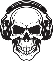 Skeletal Sound: Vector Logo Featuring Headphone-wearing Skeleton Melodic Marrow: Headphone Vector Graphics