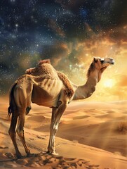 Eid al adha Poster design, camel, copy space - generative ai