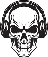Audio Ossification: Logo Featuring Skeleton with Headphones Rhythm Resonance: Vector Icon of Skull and Headphones