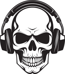 Skeletal Soundwave: Logo Design of Skeleton Listening to Music Bone Beats: Vector Graphic with Headphone-wearing Skeleton