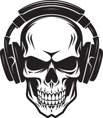 Skull Sync: Vector Graphic with Headphone-wearing Skeleton Audio Ossification: Logo Featuring Musical Skeleton