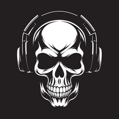 Melodic Marrow: Logo Design with Skull and Headphones Skull Sync: Vector Graphic of Skeleton Enjoying Music