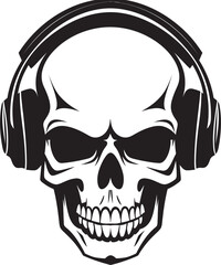 Rhythm Resonance: Vector Icon of Skeleton with Headphones Skeletal Soundwave: Logo Design of Musical Skeleton