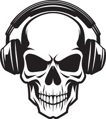 Skull Serenade: Logo Featuring Skeleton Jamming with Headphones Bone Rhythms: Vector Icon of Skull and Headphones