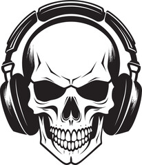 Skull Sync: Vector Graphic of Musical Skeleton Audio Ossification: Logo Featuring Headphone-wearing Skeleton