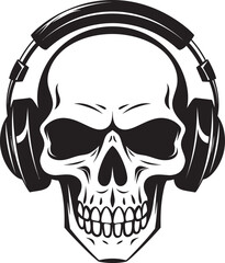 Bone Beats: Vector Graphic with Headphone-wearing Skeleton Skull Serenade: Logo Featuring Skeleton Jamming with Headphones