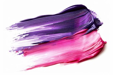 A vibrant pink and purple oil paint stroke isolated on a white background. Lipstick color swatches in the style of brush strokes isolated on a white background, featuring pink and red colors