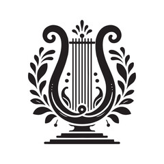 Harmonious Melodies: Captivating Silhouette of Lyre Music Instrument, Illustrated and Vectorized with Precision, Lyre Illustration - Minimallest Lyre Vector
