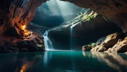 Foto op Plexiglas anti-reflex waterfall in the cave © danny