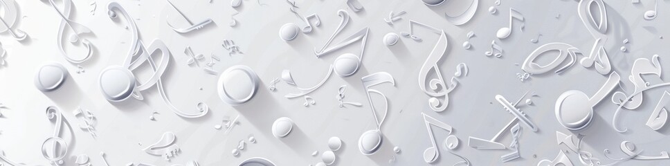 Abstract background with musical notes and white space for text, banner design in grey color